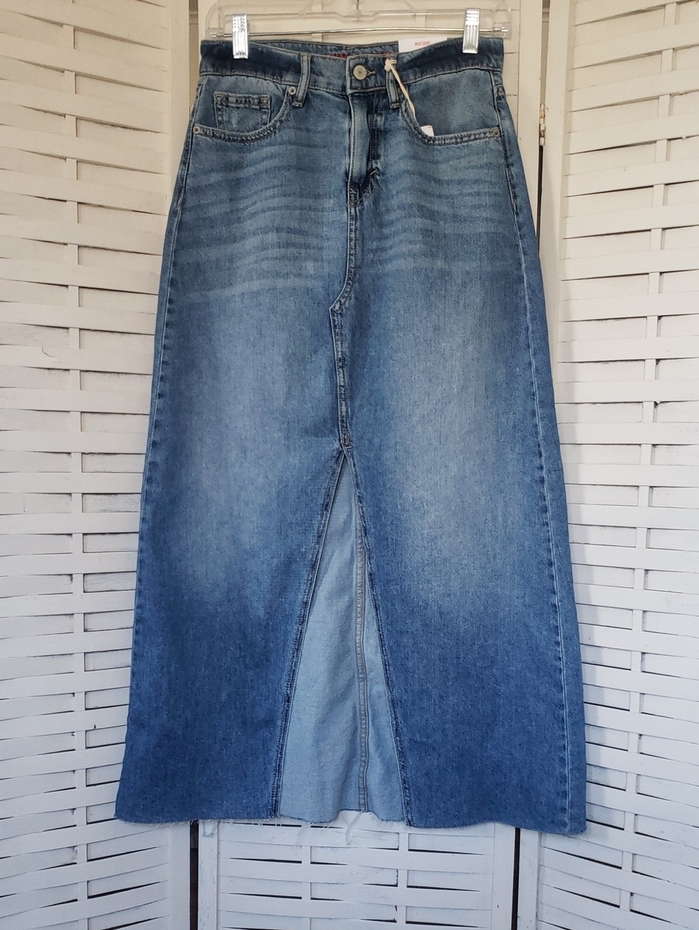 Lucky Brand Faded Blue Denim Maxi Skirt with Front Slit Size 25 New